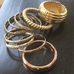 🔥Amazing Armful of 10 Gold Tone Bangle Bracelets